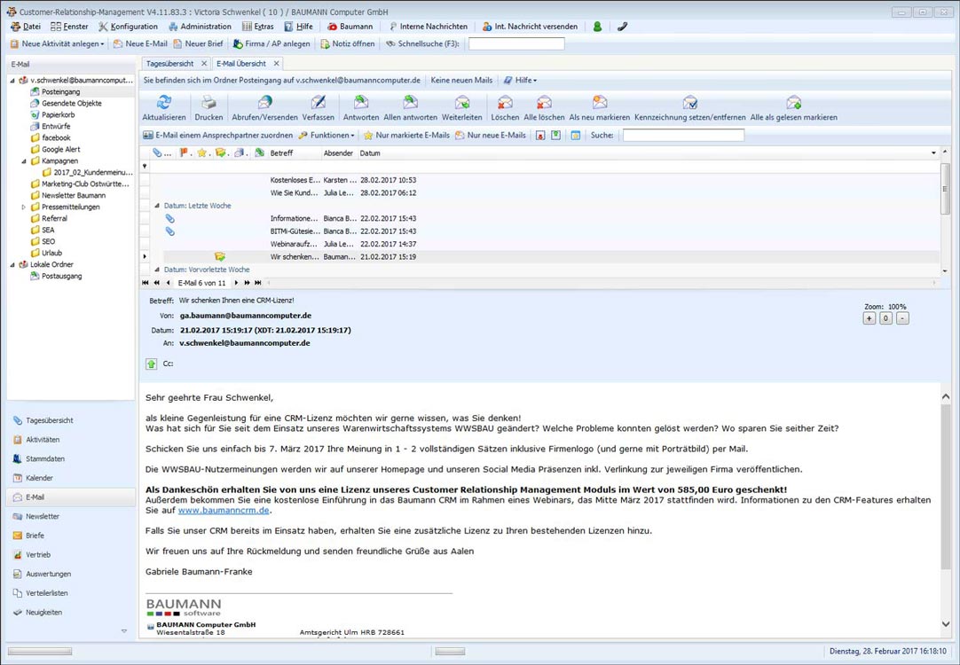 BAUMANN Software CRM E-Mail Übersicht