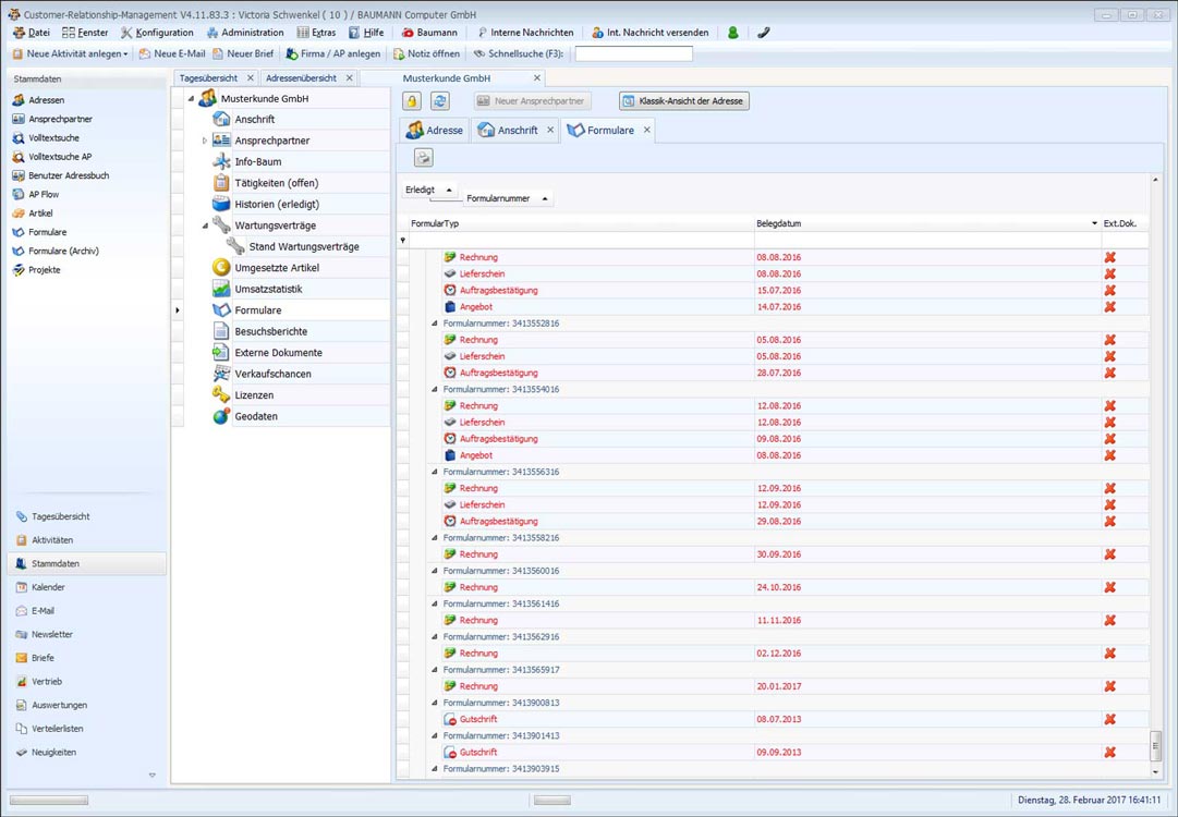 BAUMANN Software CRM Formularhistorie