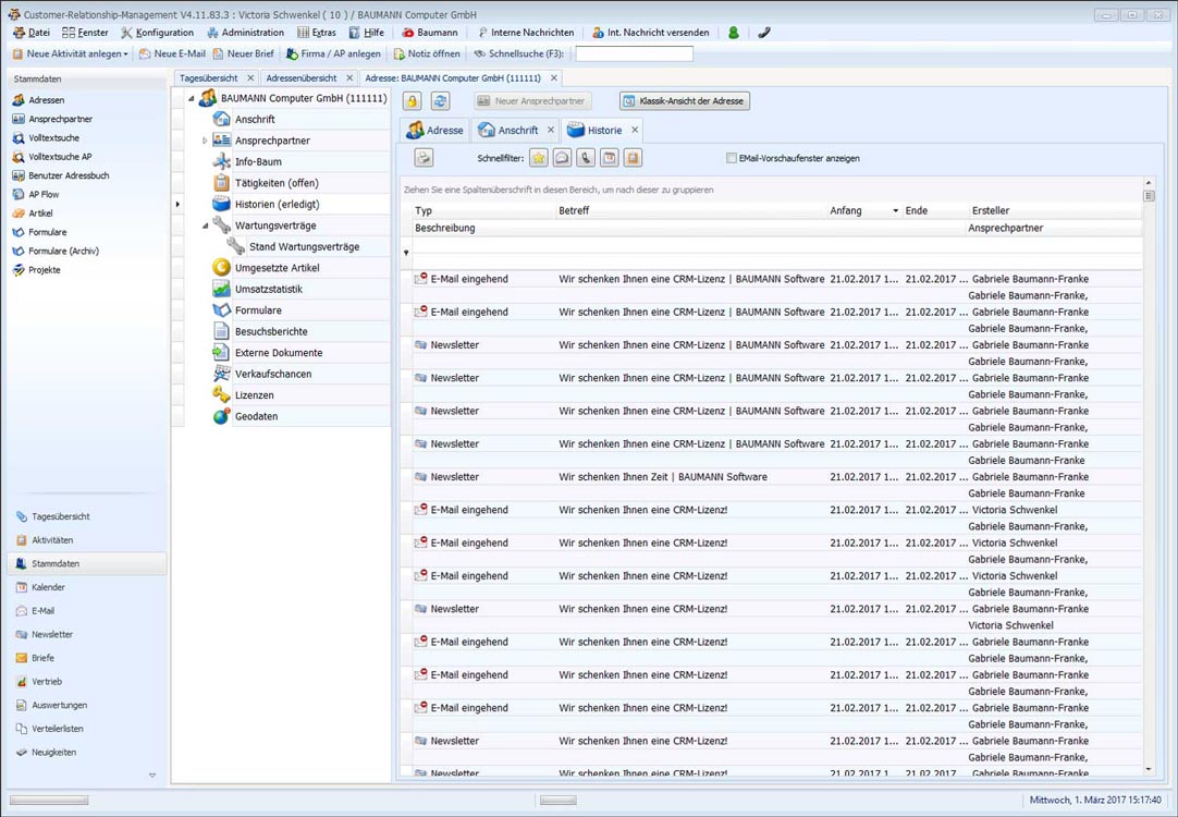 BAUMANN Software CRM Kundenhistorie