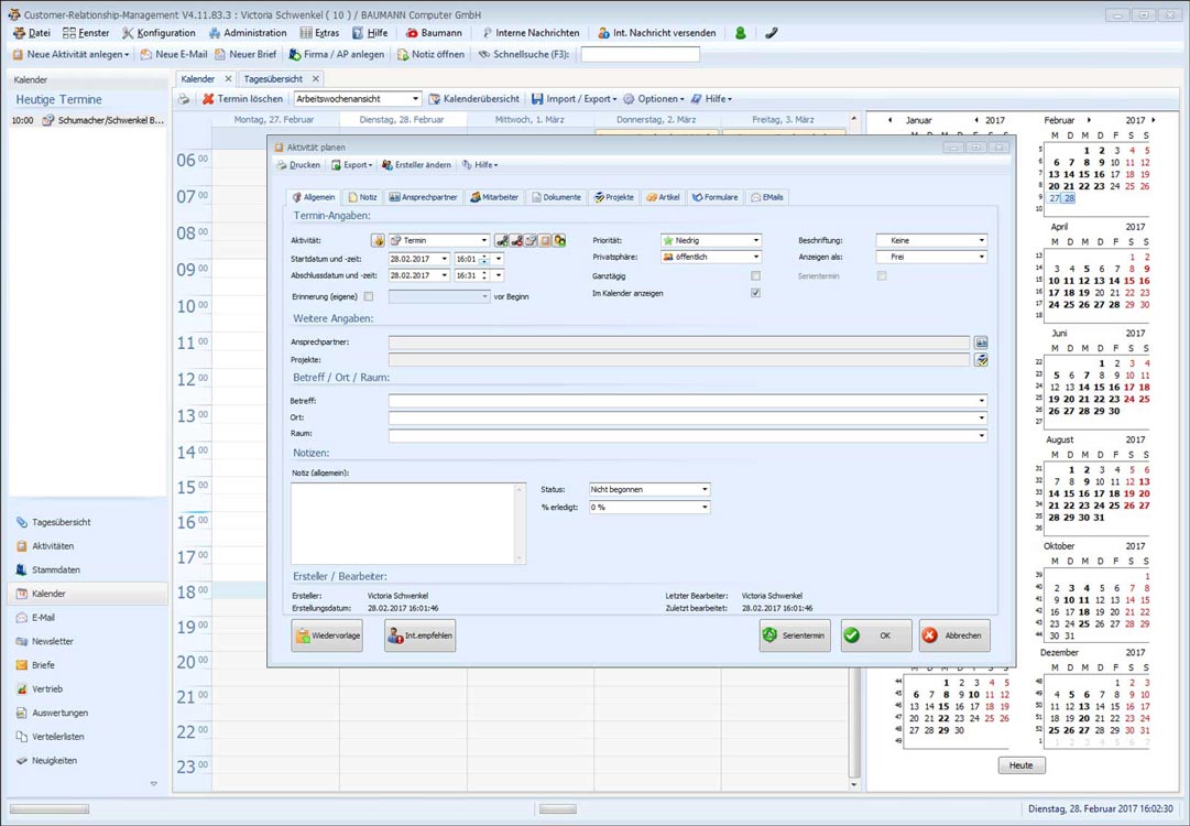 BAUMANN Software CRM Terminkalender